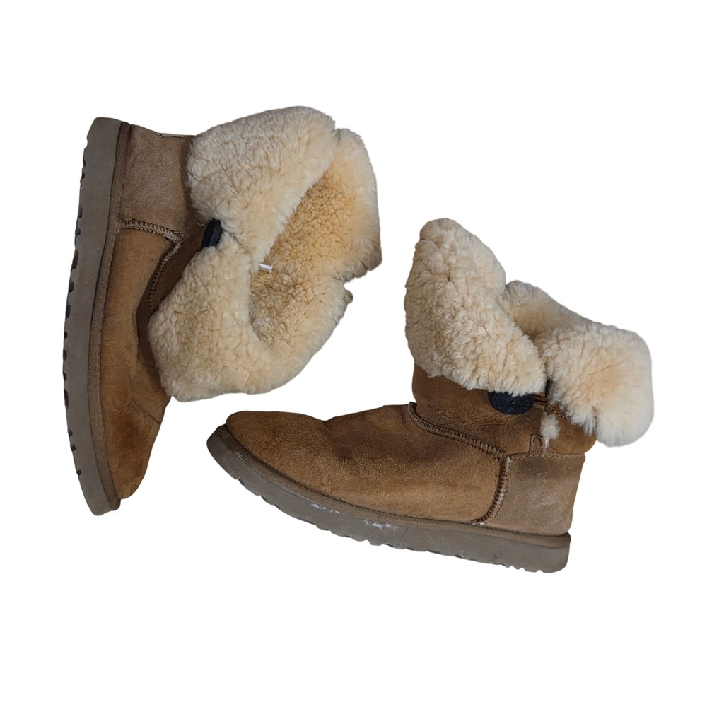 UGG Australia Bailey Button Slouch y2k Chestnut Suede Shearling Boots Womens 9